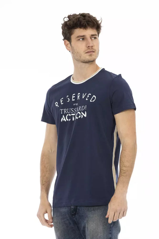 Trussardi Action Elegant Blue Tee with Artistic Front Print