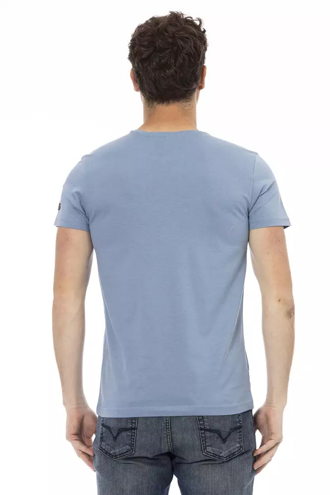 Trussardi Action Light Blue Chic Cotton Blend Tee