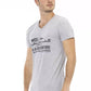 Trussardi Action Chic V-Neck Tee with Front Print in Gray