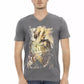 Trussardi Action Chic V-Neck Gray Tee with Striking Front Print