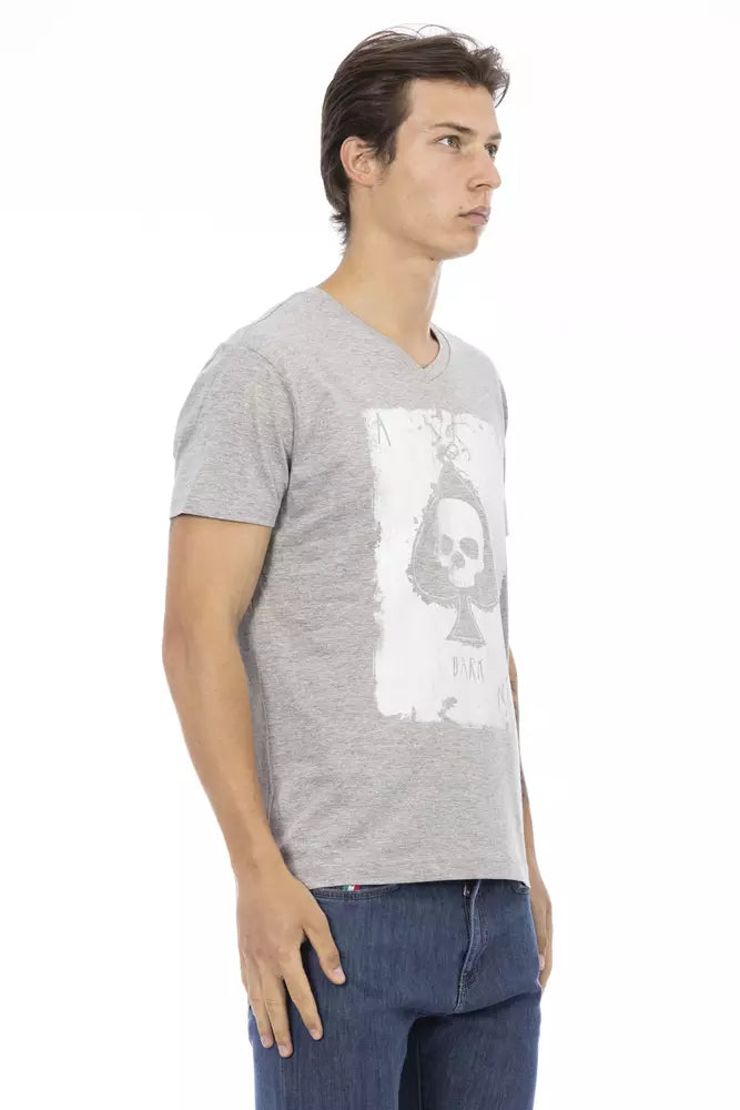 Trussardi Action Elegant V-Neck Tee With Chic Front Print