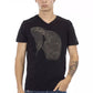 Trussardi Action V-Neck Black Tee with Chic Front Print