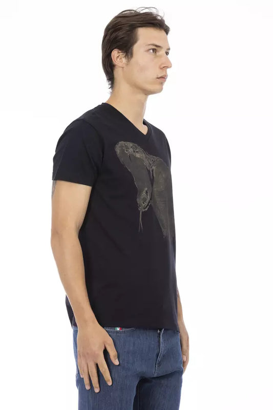 Trussardi Action V-Neck Black Tee with Chic Front Print