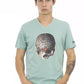 Trussardi Action Vibrant Green V-Neck T-Shirt with Front Print