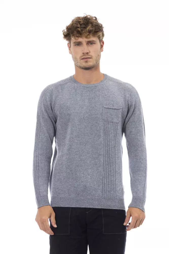 Alpha Studio Elegant Light Blue Crewneck Sweater