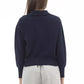 Alpha Studio Chic V-Neck Wool Blend Sweater in Blue