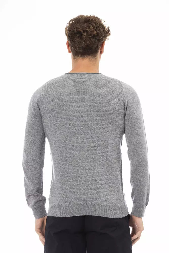 Alpha Studio Sleek Gray Crewneck Sweater for Men