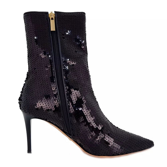 Elisabetta Franchi Sequin-Embellished Calfskin Ankle Boots