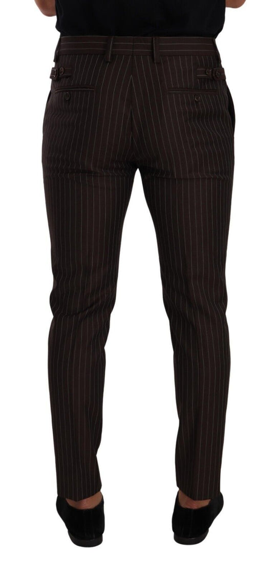 Dolce & Gabbana Elegant Brown Striped Woolen Men's Trousers