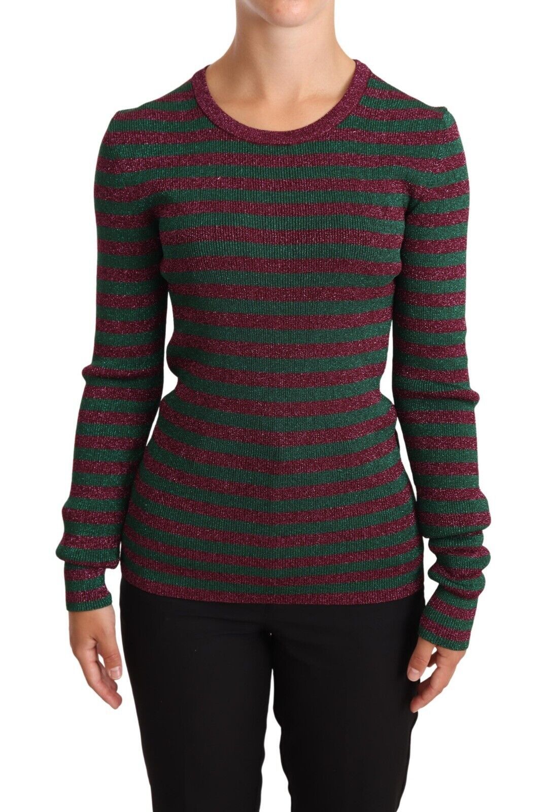 Dolce & Gabbana Elegant Maroon and Green Striped Crewneck Sweater