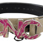 Costume National Beige Leather Pink Letter Logo Buckle Belt