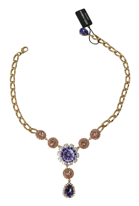 Dolce & Gabbana Pink Gold Brass Crystal Purple Pearl Pendants