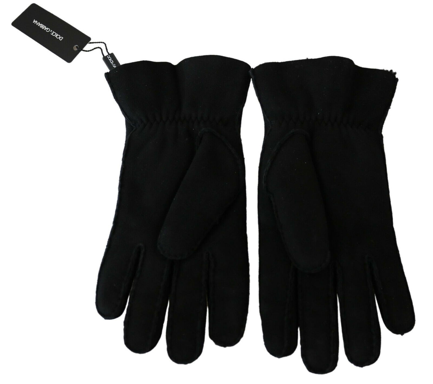 Dolce & Gabbana Black Leather Motorcycle Biker Mitten Gloves