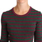 Dolce & Gabbana Elegant Maroon and Green Striped Crewneck Sweater