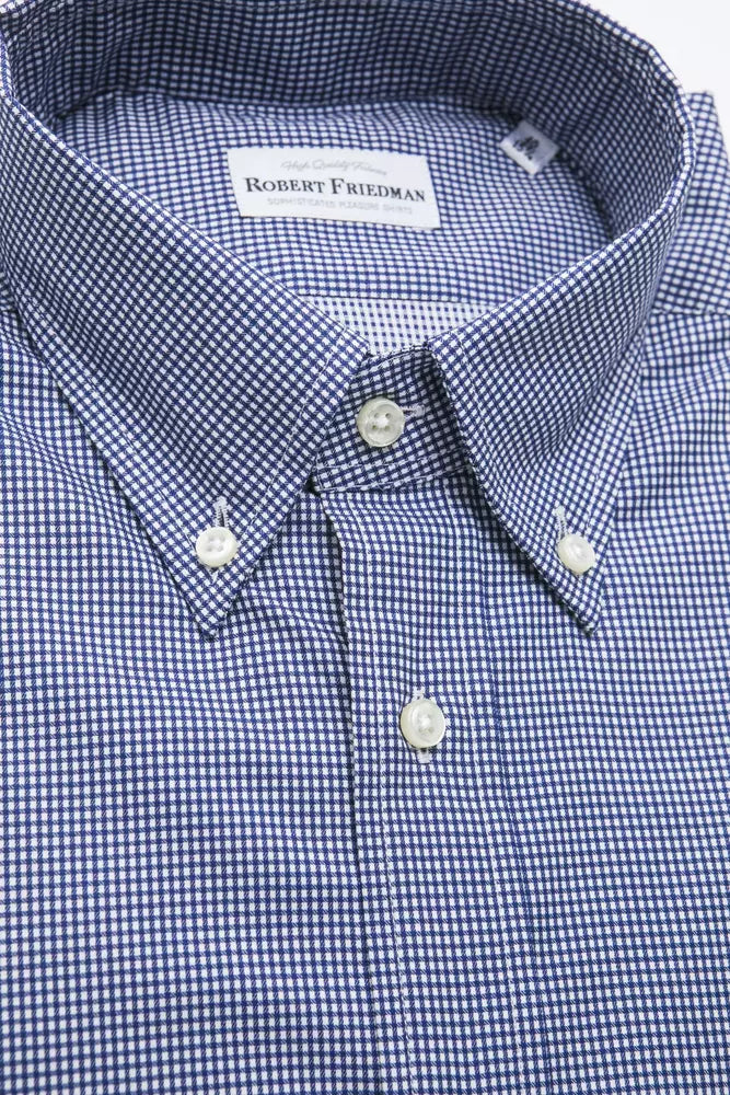 Robert Friedman Elegant Blue Cotton Button-Down Shirt